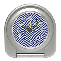 Blue And White Abstract Stripes Travel Alarm Clock