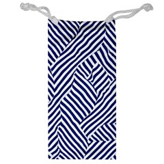 Blue And White Abstract Stripes Jewelry Bag