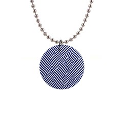 Blue And White Abstract Stripes 1  Button Necklace