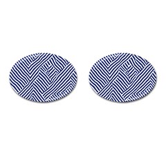 Blue And White Abstract Stripes Cufflinks (oval)