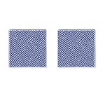 Blue and White Abstract Stripes Cufflinks (Square) Front(Pair)