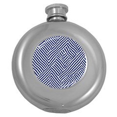 Blue And White Abstract Stripes Round Hip Flask (5 Oz)