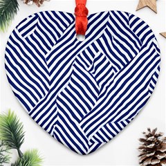 Blue And White Abstract Stripes Heart Ornament (two Sides)