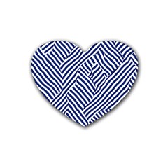 Blue And White Abstract Stripes Rubber Coaster (heart)