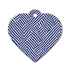 Blue And White Abstract Stripes Dog Tag Heart (one Side)