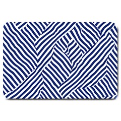 Blue And White Abstract Stripes Large Doormat