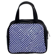 Blue And White Abstract Stripes Classic Handbag (two Sides) by SpinnyChairDesigns