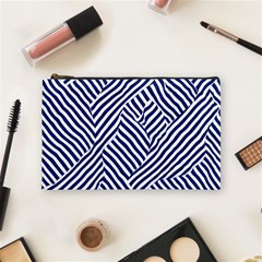 Blue And White Abstract Stripes Cosmetic Bag (medium)