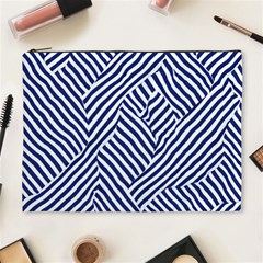 Blue And White Abstract Stripes Cosmetic Bag (xl)