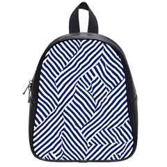 Blue And White Abstract Stripes School Bag (small)