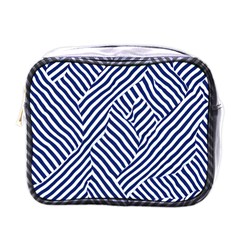 Blue And White Abstract Stripes Mini Toiletries Bag (one Side)