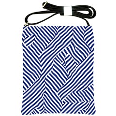 Blue And White Abstract Stripes Shoulder Sling Bag