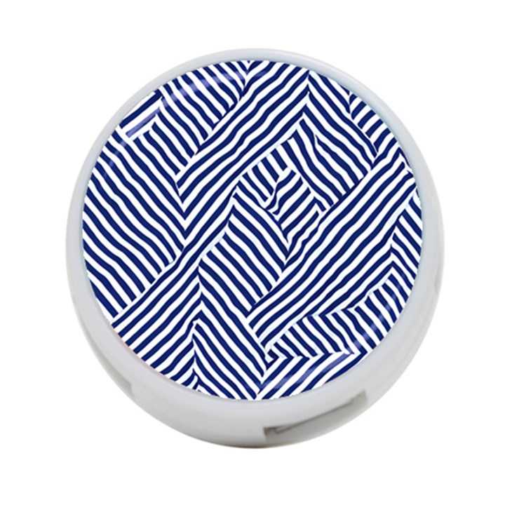 Blue and White Abstract Stripes 4-Port USB Hub (One Side)