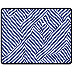 Blue And White Abstract Stripes Fleece Blanket (medium)