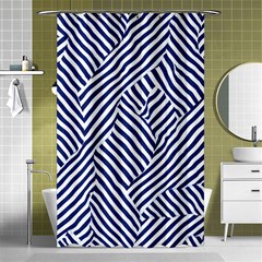 Blue And White Abstract Stripes Shower Curtain 48  X 72  (small) 