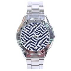 Blue And White Abstract Stripes Stainless Steel Analogue Watch