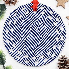 Blue And White Abstract Stripes Ornament (round Filigree)