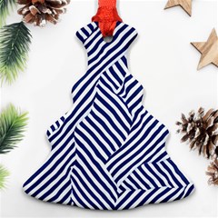 Blue And White Abstract Stripes Ornament (christmas Tree) 