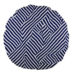 Blue And White Abstract Stripes Large 18  Premium Round Cushions