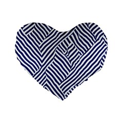 Blue And White Abstract Stripes Standard 16  Premium Heart Shape Cushions