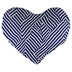 Blue And White Abstract Stripes Large 19  Premium Heart Shape Cushions