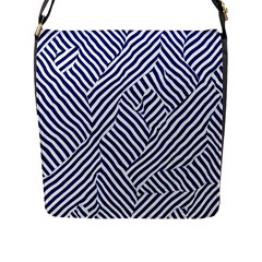 Blue And White Abstract Stripes Flap Closure Messenger Bag (l)