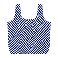 Blue And White Abstract Stripes Full Print Recycle Bag (l)