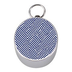 Blue And White Abstract Stripes Mini Silver Compasses by SpinnyChairDesigns