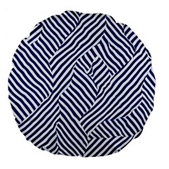 Blue And White Abstract Stripes Large 18  Premium Flano Round Cushions