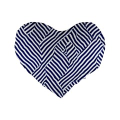 Blue And White Abstract Stripes Standard 16  Premium Flano Heart Shape Cushions