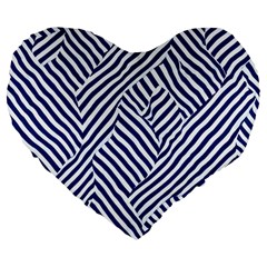 Blue And White Abstract Stripes Large 19  Premium Flano Heart Shape Cushions