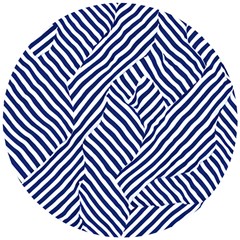 Blue And White Abstract Stripes Wooden Puzzle Round