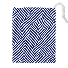 Blue And White Abstract Stripes Drawstring Pouch (5xl)