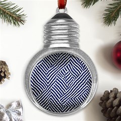 Blue And White Abstract Stripes Metal Light Bulb Shape Ornament