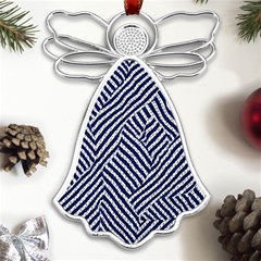 Blue And White Abstract Stripes Metal Loving Angel Silver 