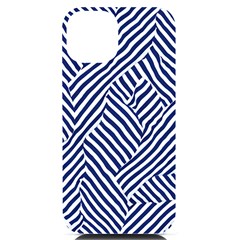 Blue And White Abstract Stripes Iphone 14 Black Uv Print Pc Hardshell Case