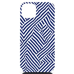 Blue And White Abstract Stripes Iphone 14 Plus Black Uv Print Pc Hardshell Case