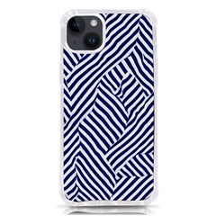 Blue And White Abstract Stripes Iphone 14 Plus Tpu Uv Print Case