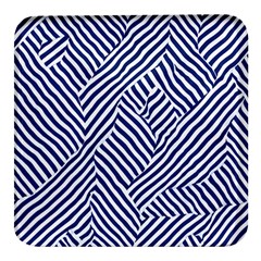 Blue And White Abstract Stripes Square Glass Fridge Magnet (4 Pack)