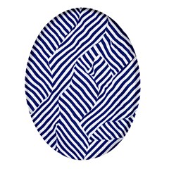 Blue And White Abstract Stripes Oval Glass Fridge Magnet (4 Pack)