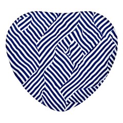 Blue And White Abstract Stripes Heart Glass Fridge Magnet (4 Pack)