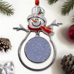 Blue And White Abstract Stripes Metal Snowman Ornament