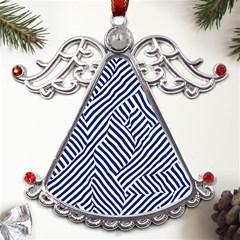 Blue And White Abstract Stripes Metal Angel With Crystal Ornament