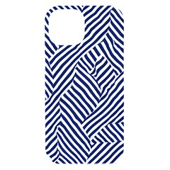 Blue And White Abstract Stripes Iphone 15 Black Uv Print Pc Hardshell Case