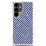 Blue and White Abstract Stripes Samsung Galaxy S24 Plus 6.7 Inch TPU UV Case Front