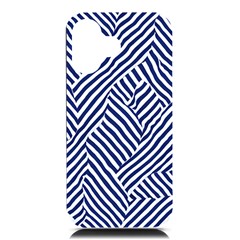 Blue And White Abstract Stripes Iphone 16 Black Uv Print Pc Hardshell Case