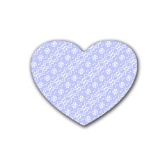 Light Purple And White Floral Pattern Rubber Heart Coaster (4 Pack)