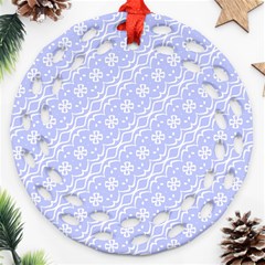 Light Purple And White Floral Pattern Ornament (round Filigree)