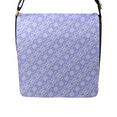 Light Purple And White Floral Pattern Flap Closure Messenger Bag (l)