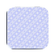 Light Purple And White Floral Pattern Square Metal Box (black)